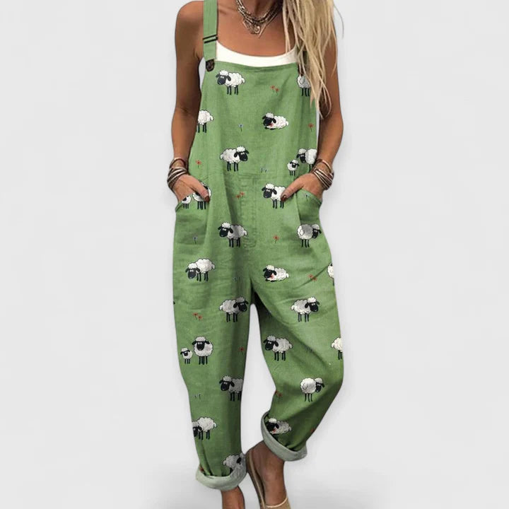 Adorable Sheep Print Cotton Overalls