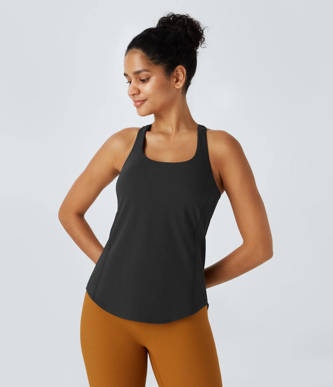 U Neck Backless Crisscross Curved Hem Running Tank Top