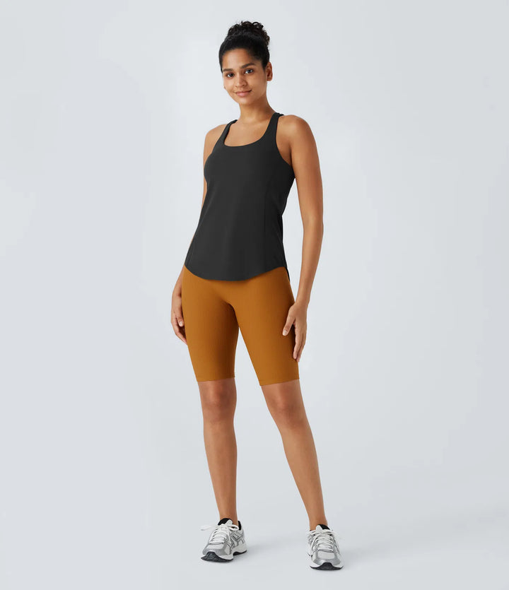 U Neck Backless Crisscross Curved Hem Running Tank Top