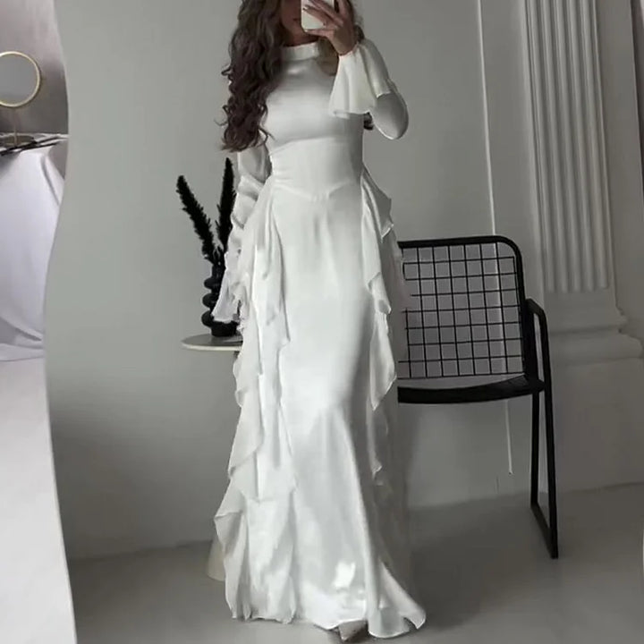 Mock Neck Bell Sleeve Patchwork Maxi Dress
