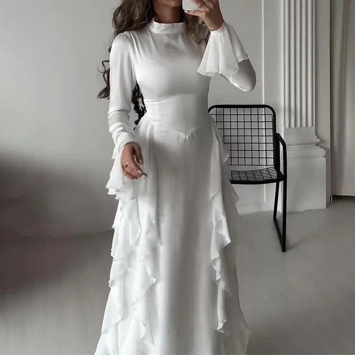Mock Neck Bell Sleeve Patchwork Maxi Dress