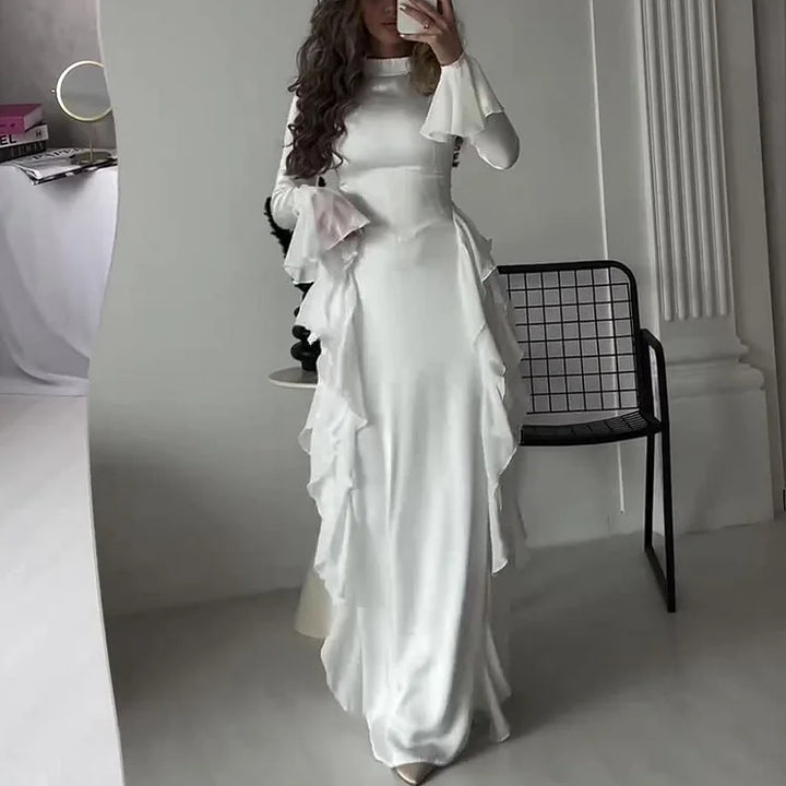 Mock Neck Bell Sleeve Patchwork Maxi Dress