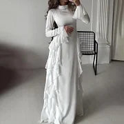 Mock Neck Bell Sleeve Patchwork Maxi Dress