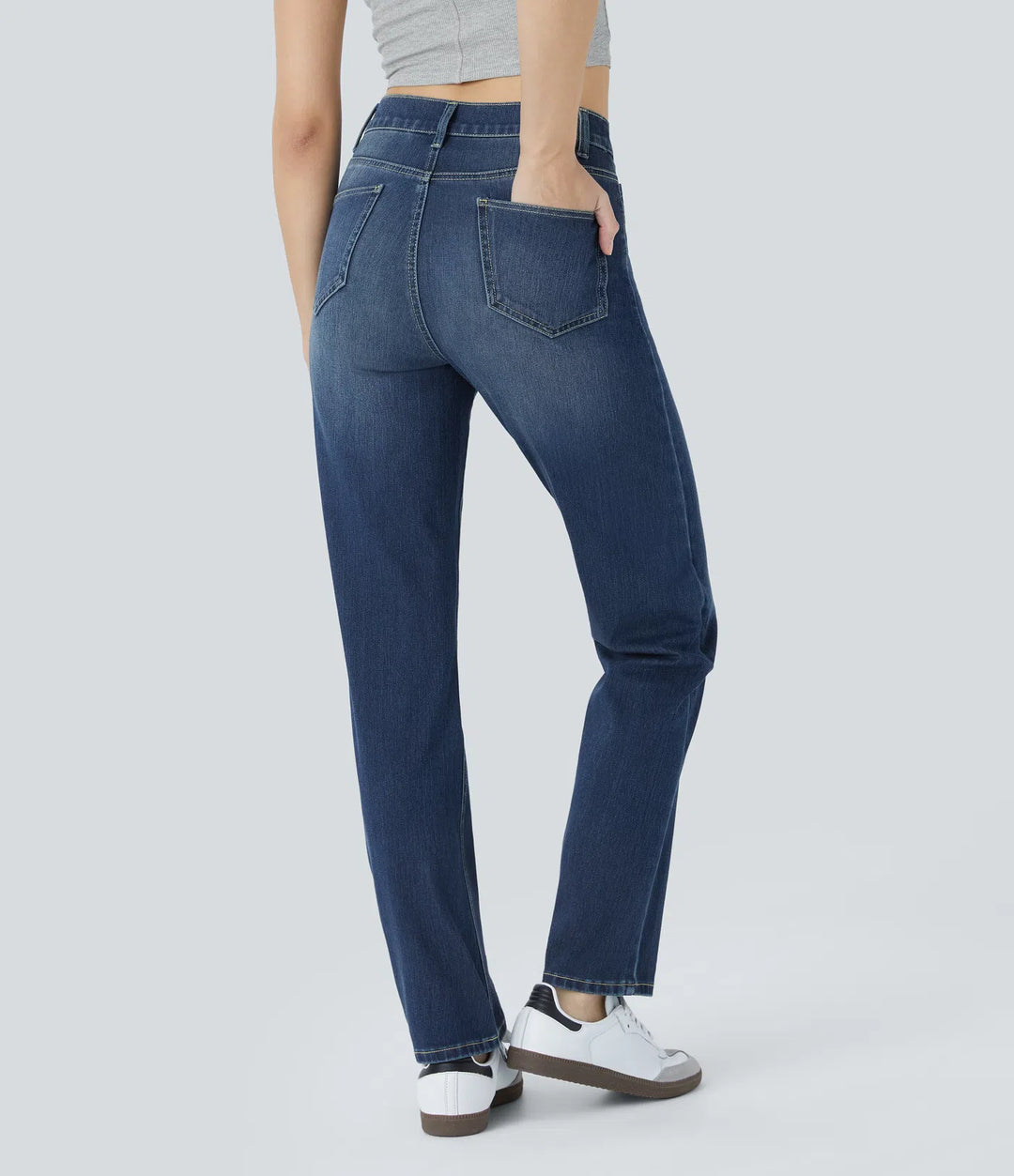 High Waisted Pockets Straight Leg Casual Jeans