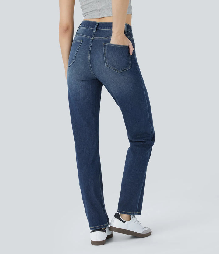 High Waisted Pockets Straight Leg Casual Jeans