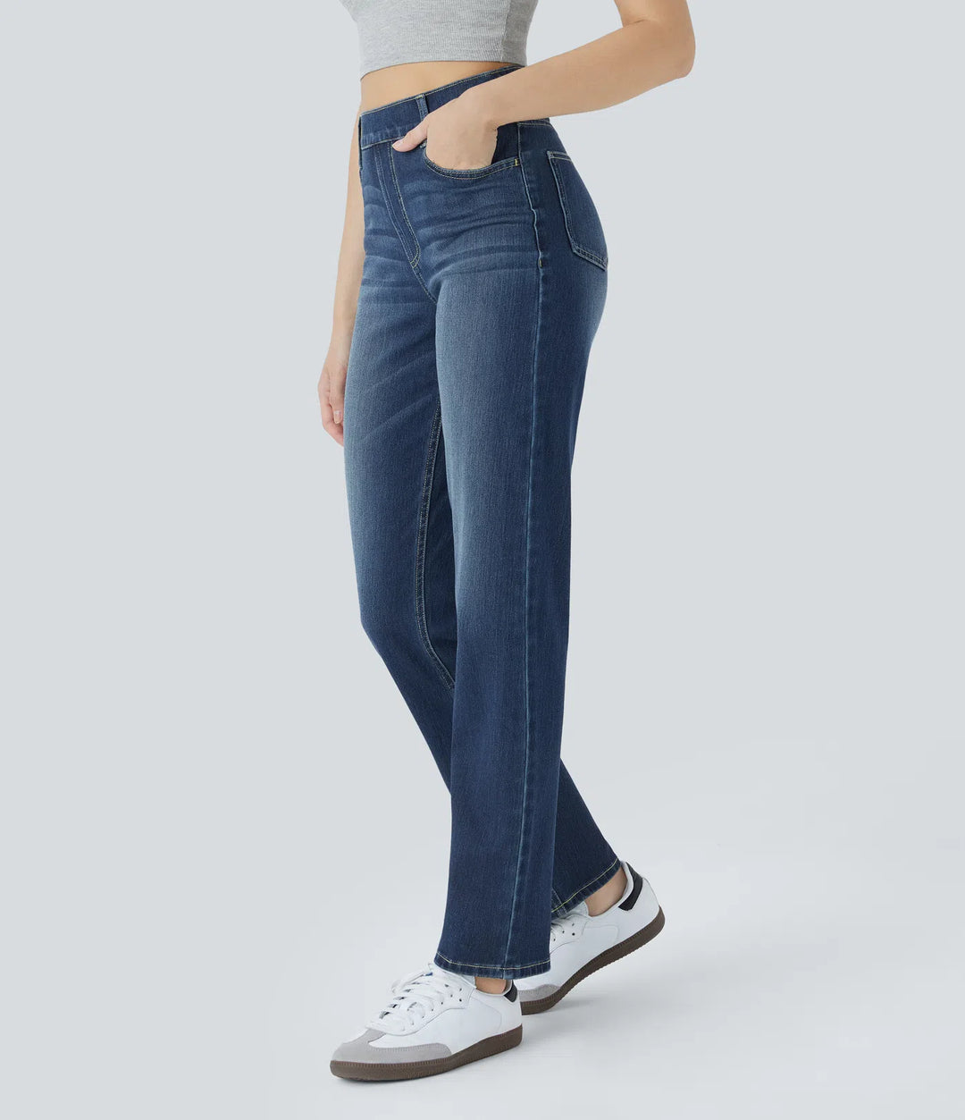High Waisted Pockets Straight Leg Casual Jeans