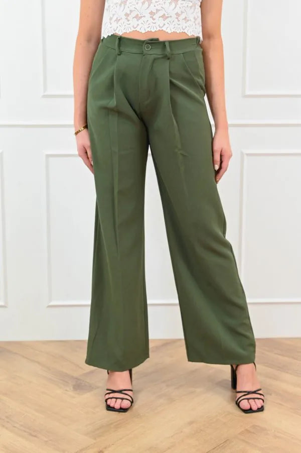 Sophisticated Wide-Leg Trousers in Olive Green