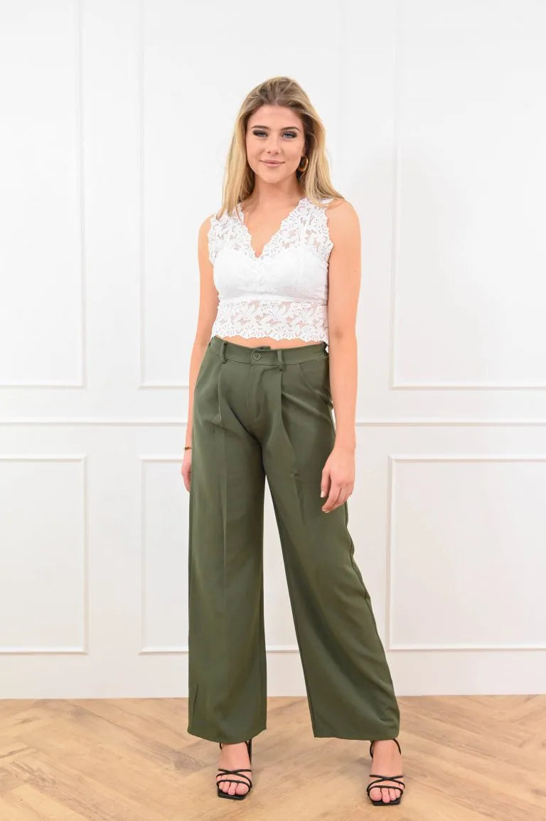 Sophisticated Wide-Leg Trousers in Olive Green