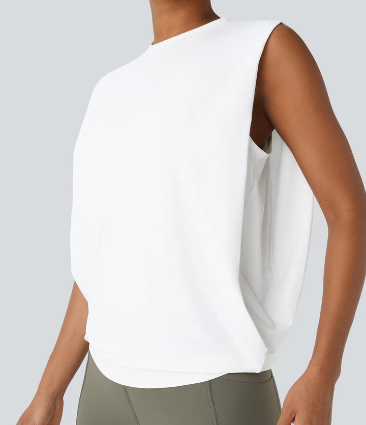 Round Neck Ruched Cool Touch Yoga Tank Top-UPF50+